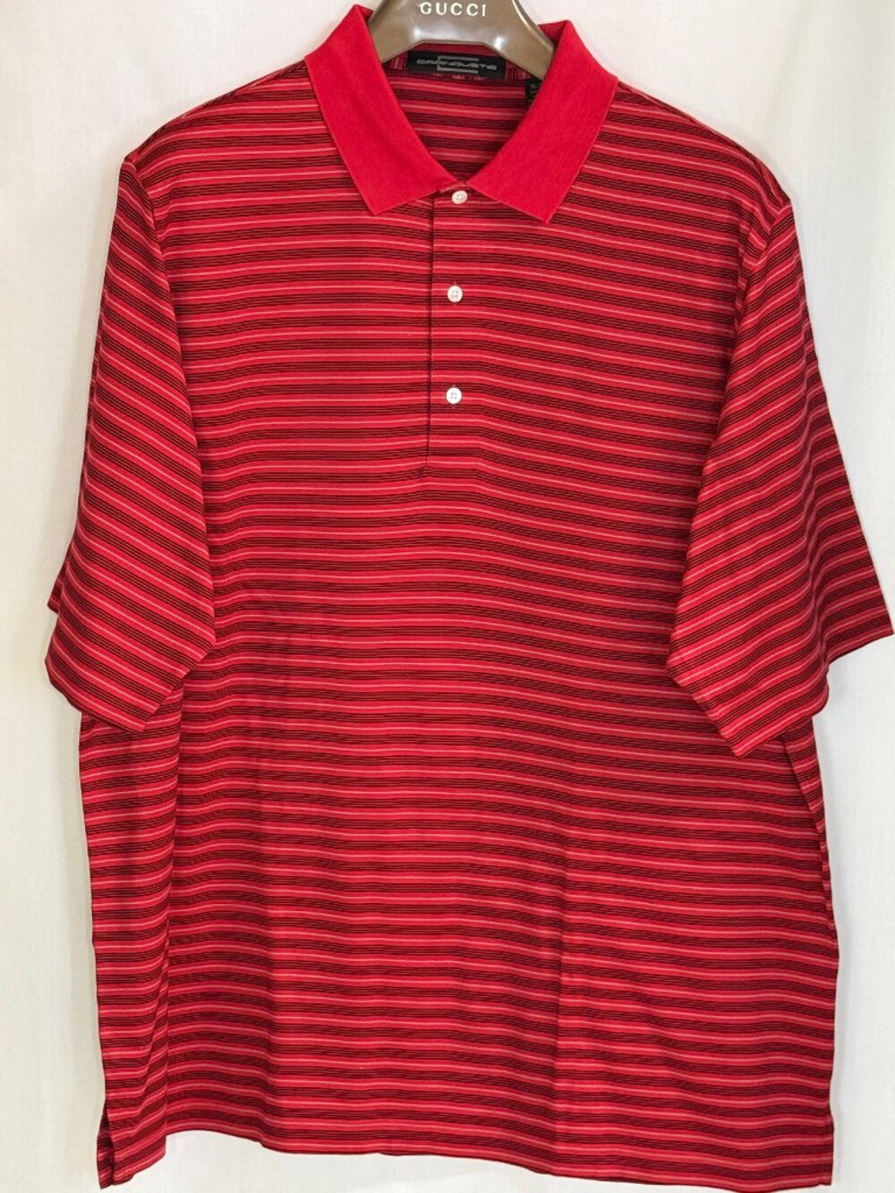 Carnoustie Men's Short Sleeves w/ Collar Striped Polo Shirt- Red~Black~Beige -XL